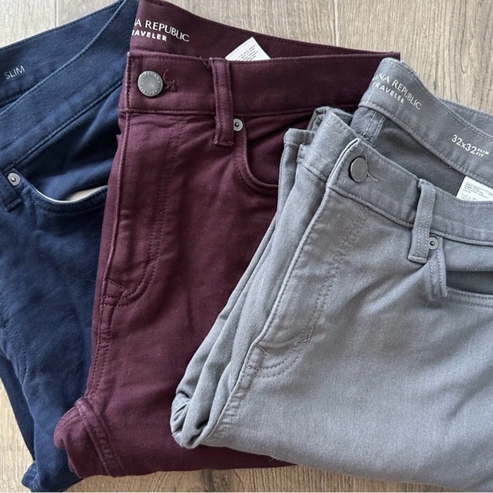 LOT of 3: Banana Republic Men’s Skinny Jeans - Navy, Burgundy, and Gray